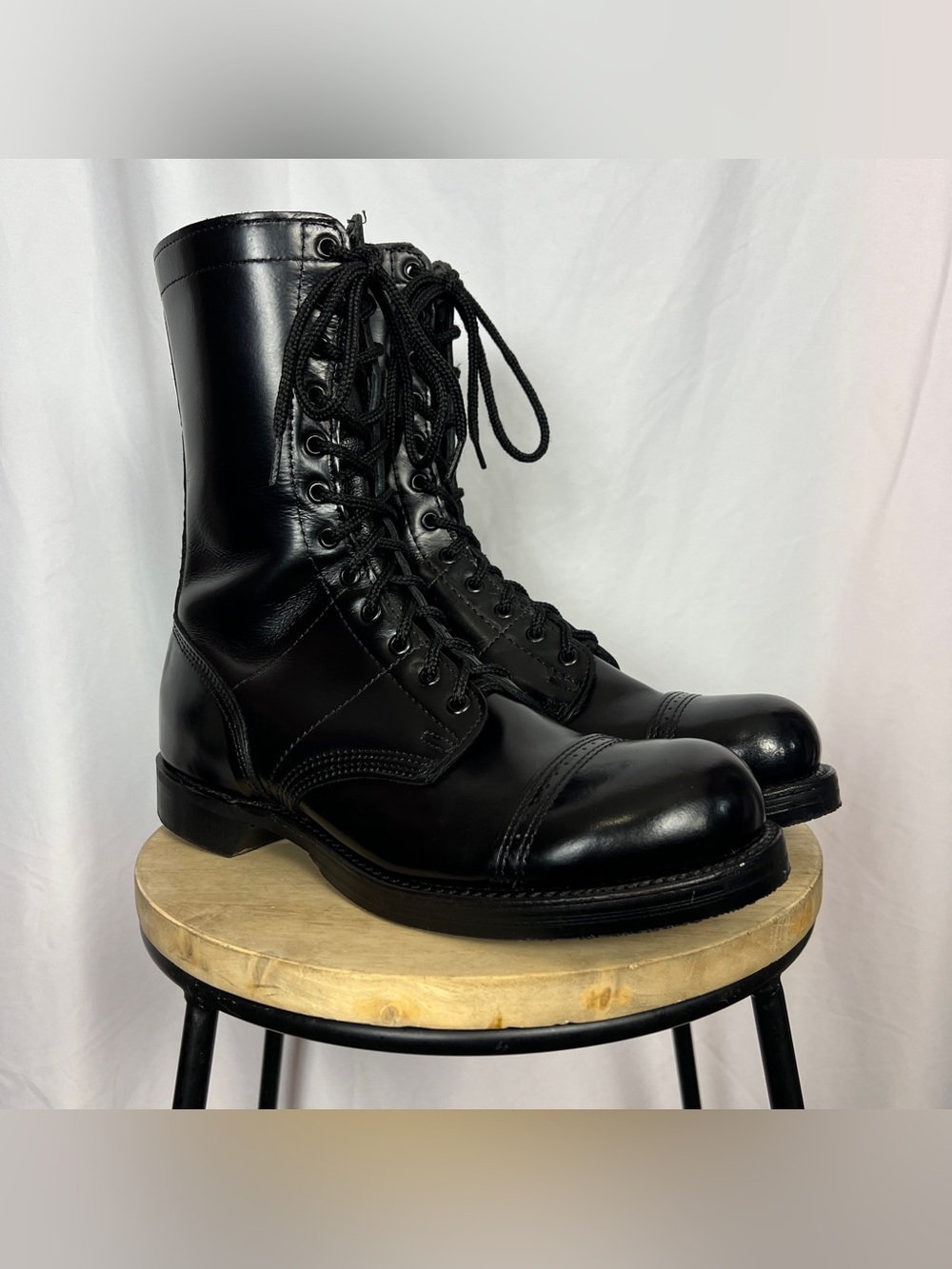 Black Leather 10” Mid Calf Military Combat Jump Boots